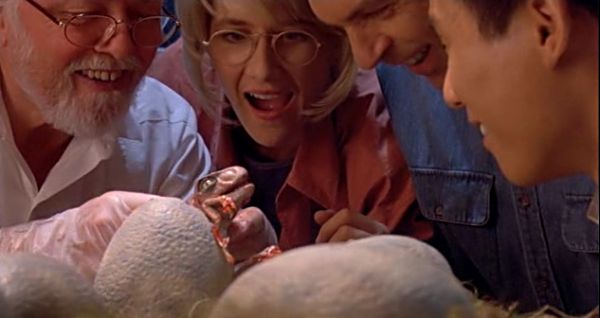 Jurassic Park: John Hammond (Richard Attenborough), Dr. Ellie Sattler (Laura Dern) et Dr. Alan Grant (Sam Neill)