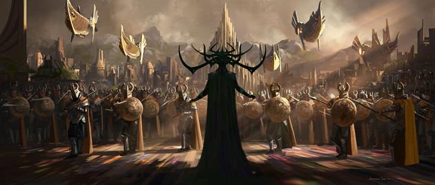 Hela face aux troupes du royaume d'Odin