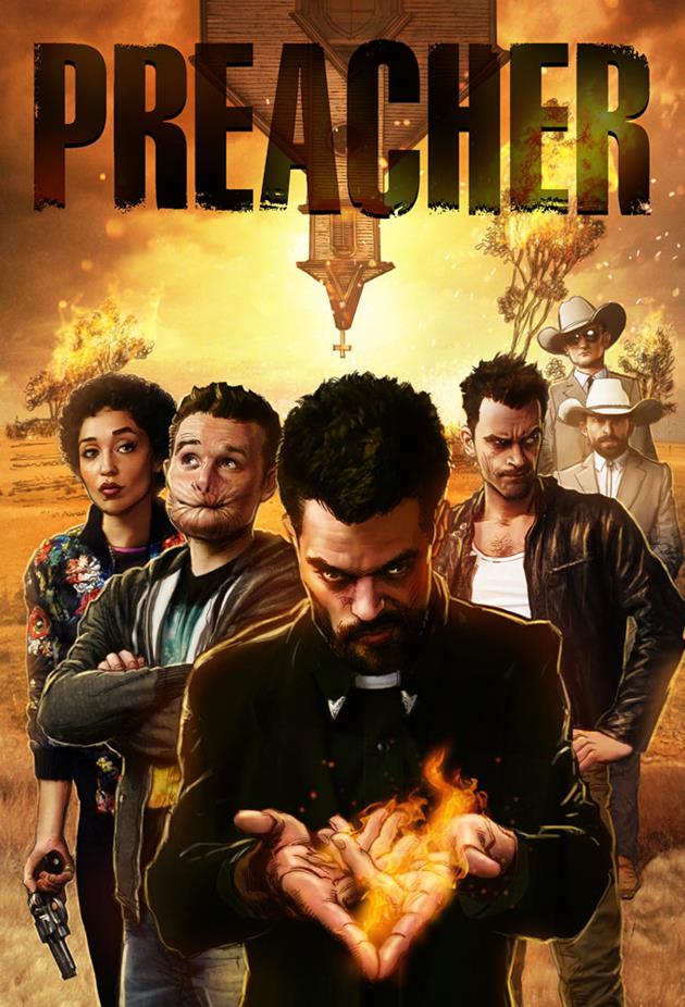 Affiche dessinée Preacher - Les personnages de la série caricaturés