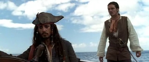 Pirates des Caraïbes 1: Jack Sparrow (Johnny Depp) et Will Turner (Orlando Bloom)